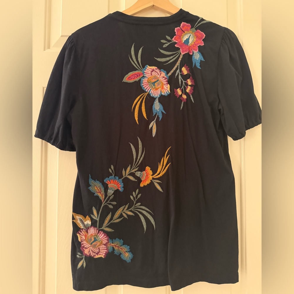 Johnny Was Black Top with Colorful Embroidery - Picture 4 of 4